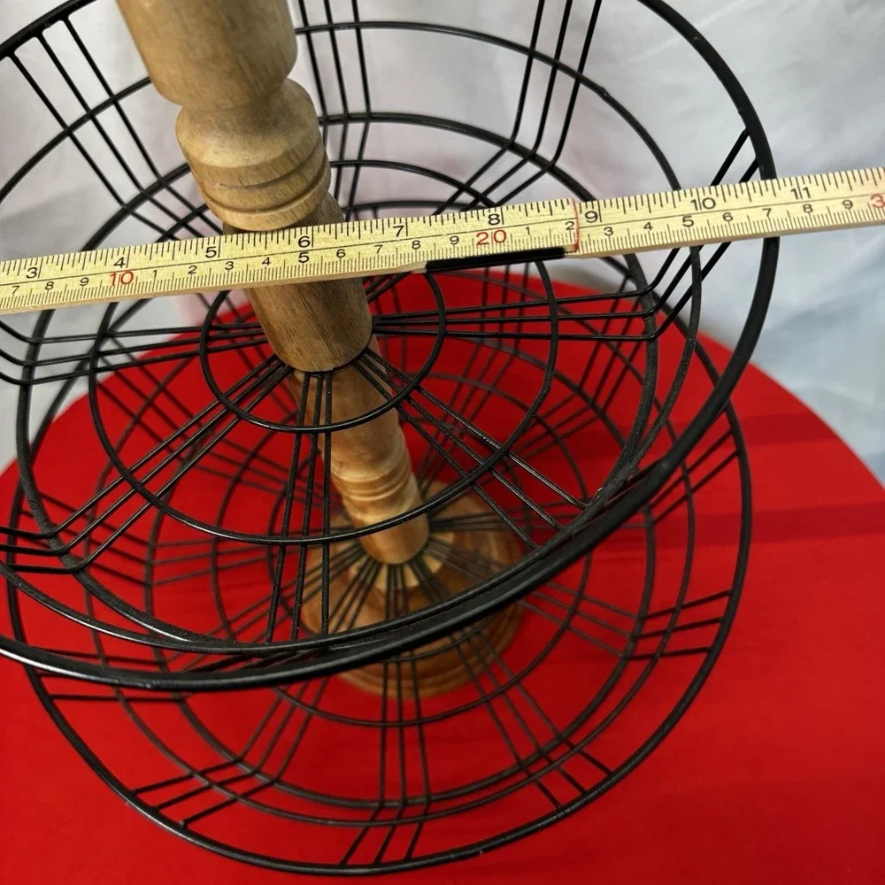 Fruit/Veg Basket 2‎ Tier Wood & Wire. Countertop Storage/Display